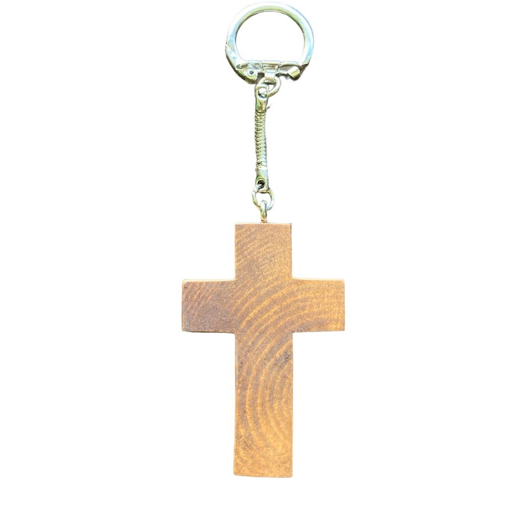 Handmade Wooden Cross Keychain Men Women Religious #2